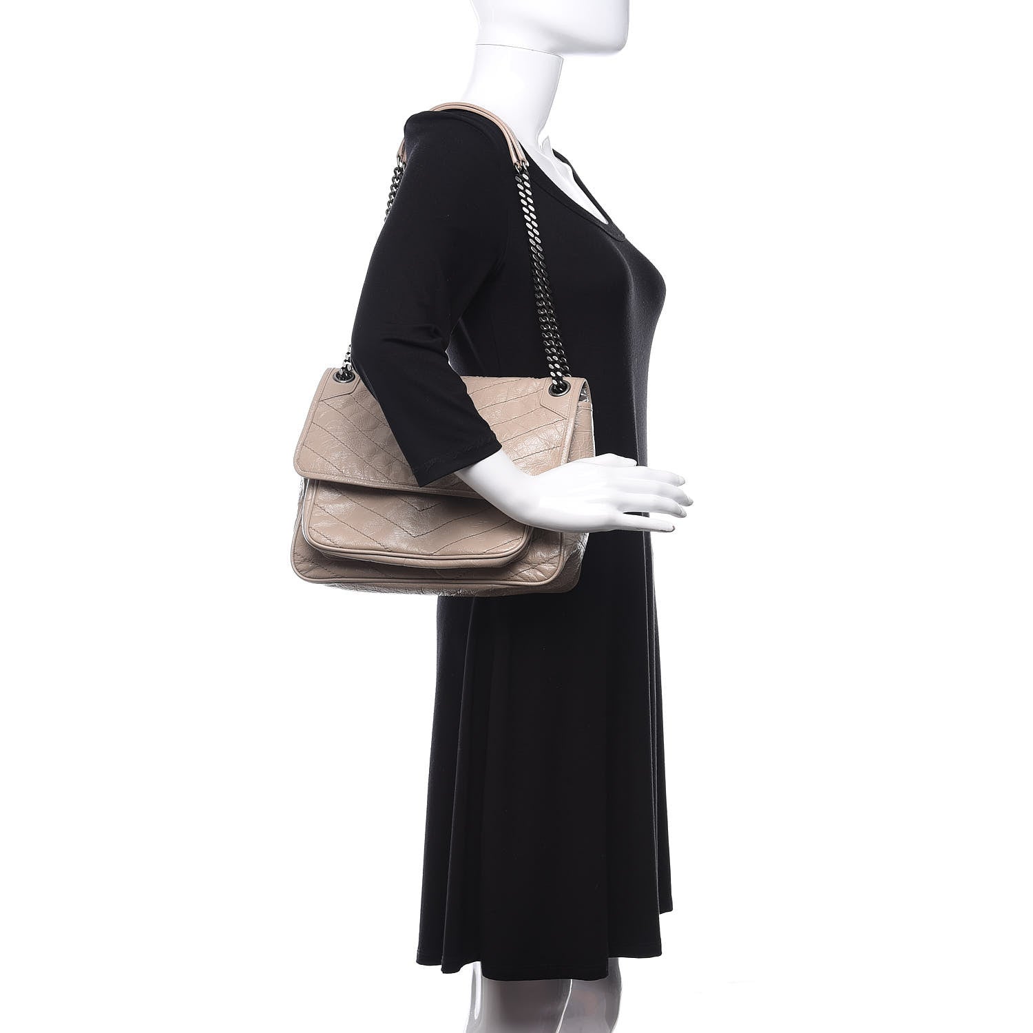 Saint Laurent Crinkled Calfskin Matelasse Monogram Medium Niki Chain Satchel Light Natural 2 of 13