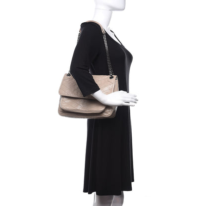 Saint Laurent Crinkled Calfskin Matelasse Monogram Medium Niki Chain Satchel Light Natural 2 of 13