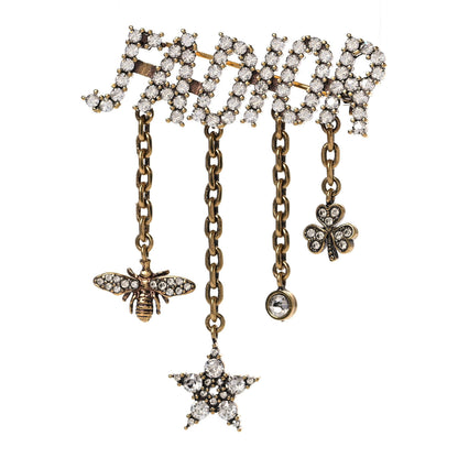 Christian Dior Metal Crystal J'Adior Logo Brooch Aged Gold 1 of 4
