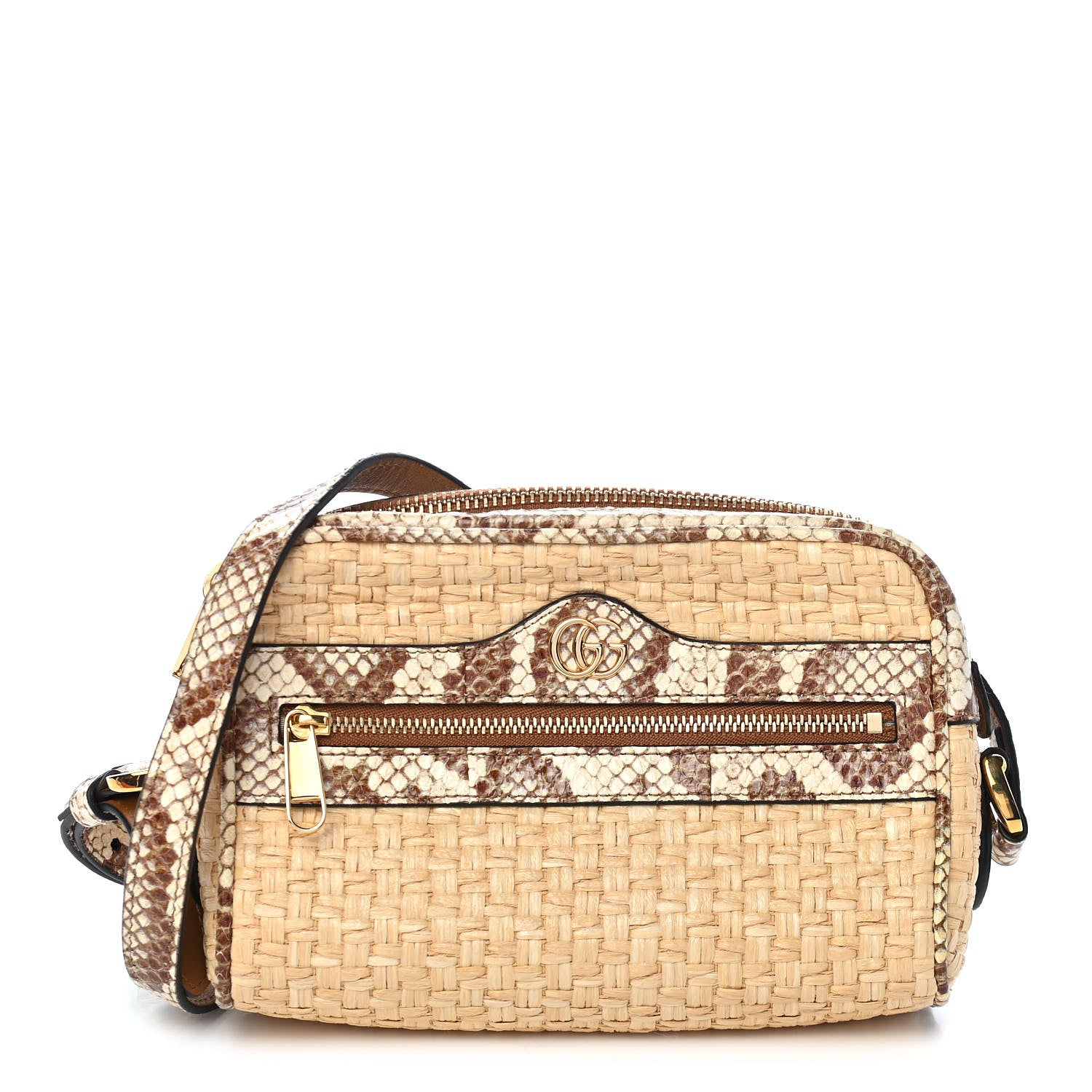 Gucci Raffia Elaphe Mini Ophidia Shoulder Bag Natural Cream Brown 1 of 9