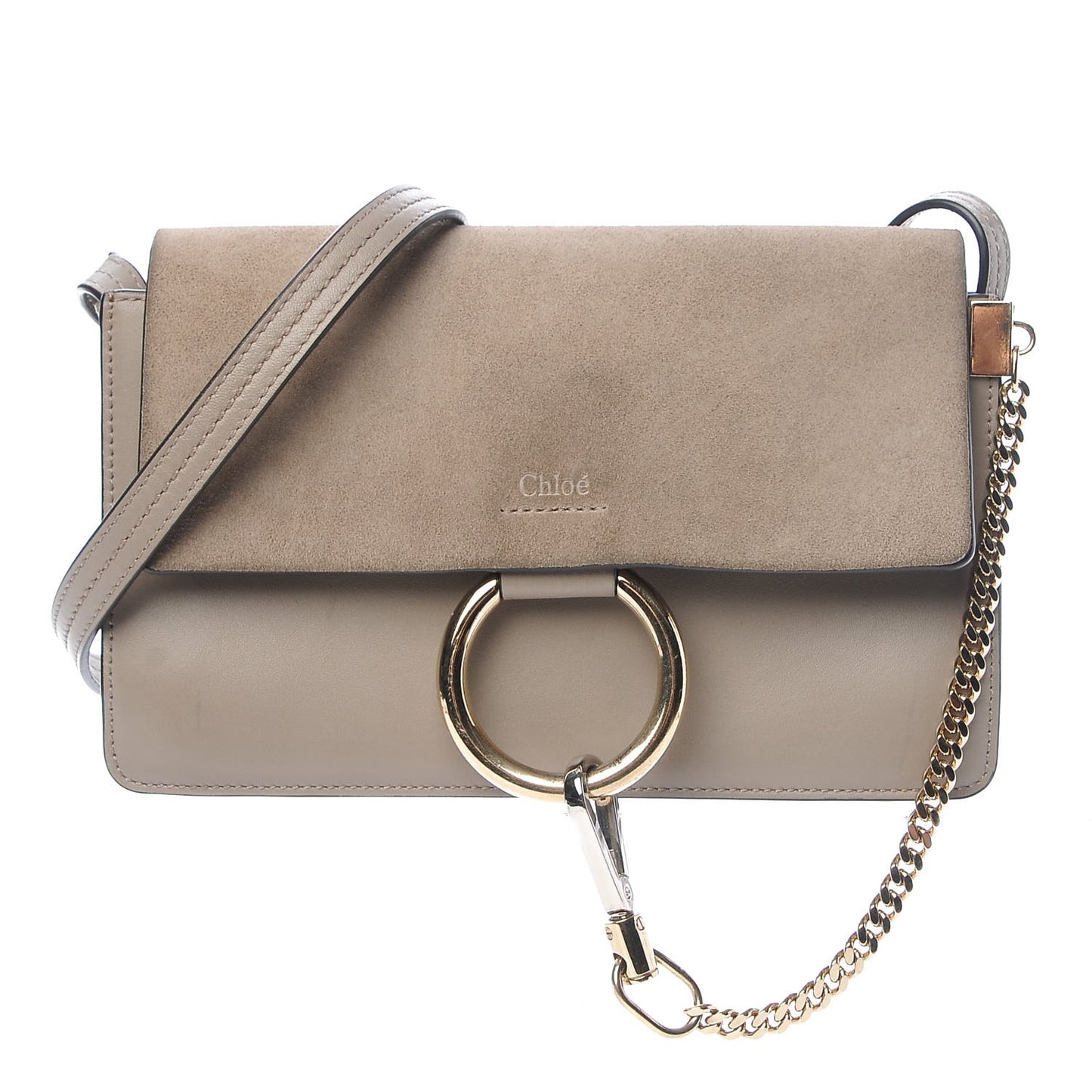 Suede Calfskin Small Faye Shoulder Bag Motty Grey