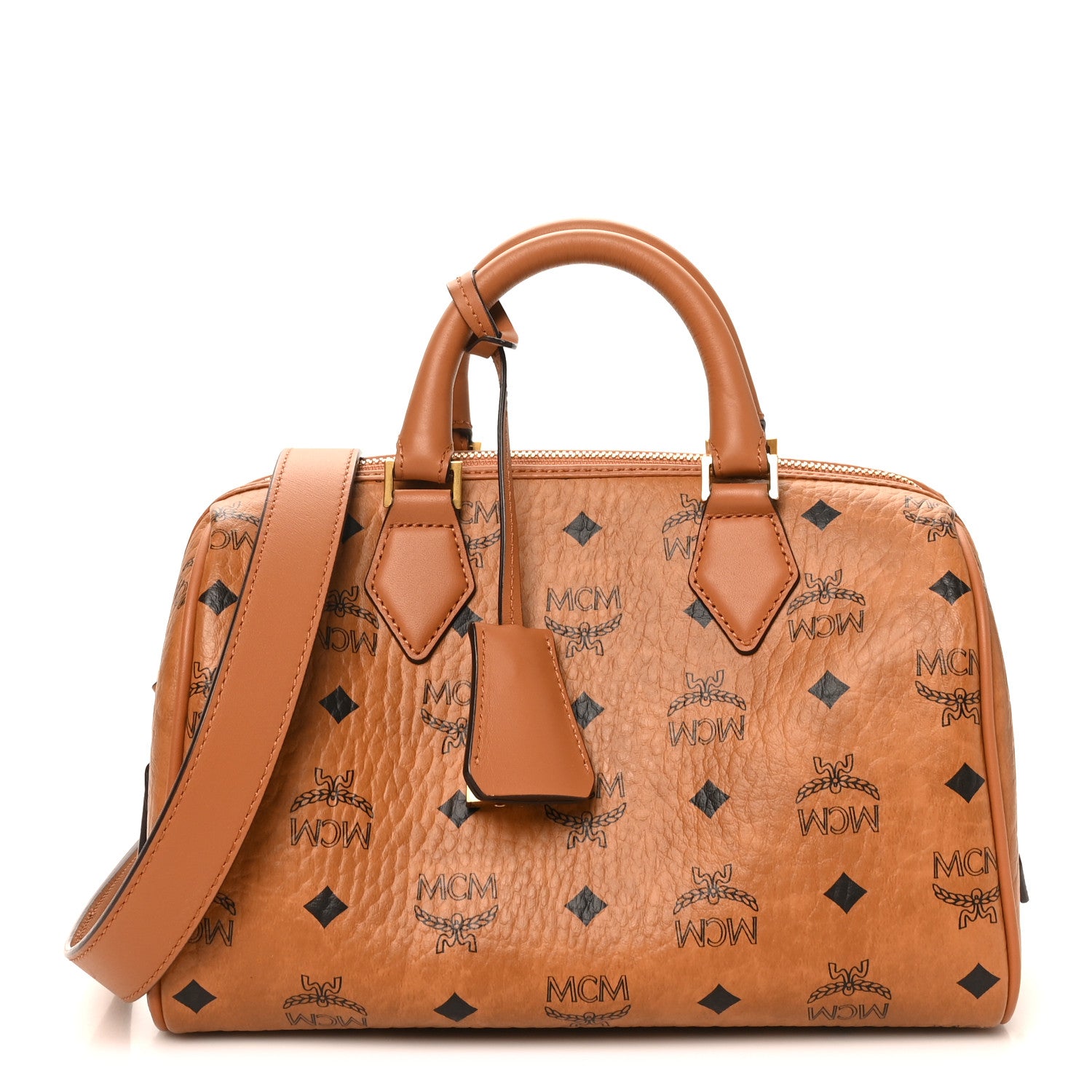 MCM Visetos Small Ella Boston Bag Cognac 1 of 9