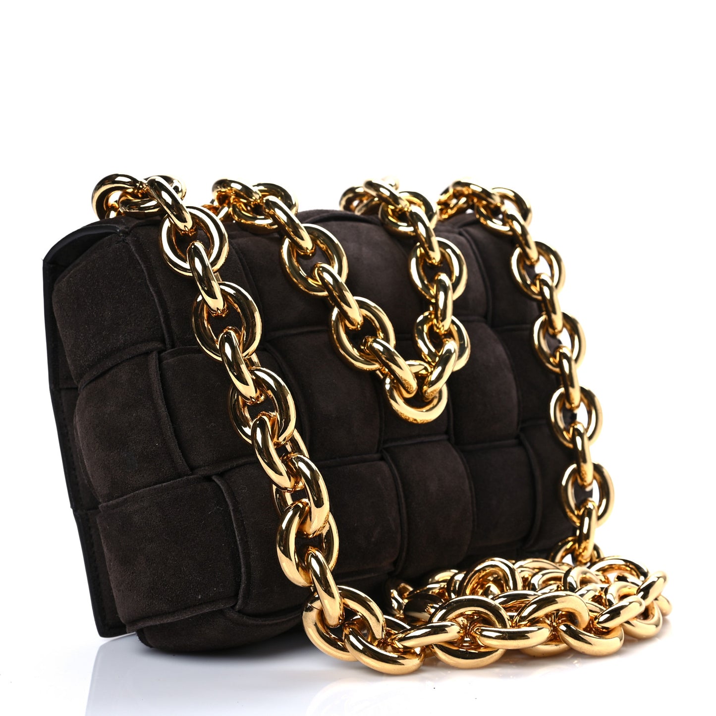 Suede Maxi Intrecciato Padded Chain Cassette Crossbody Bag Fondant