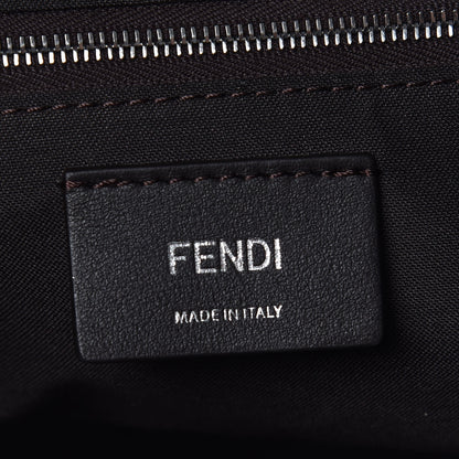 Fendi Glazed Fabric Vitello Century FF 1974 Stamp Patch Shopping Tote Mogano Panna Black 8 of 9