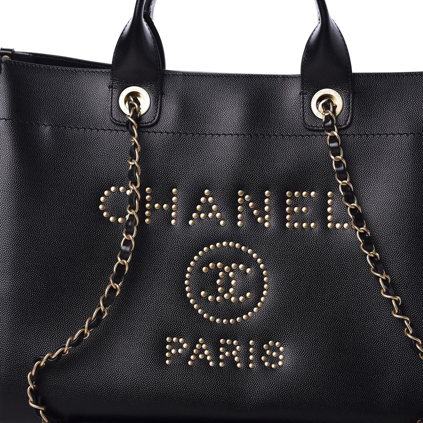 Caviar Medium Studded Deauville Tote Black