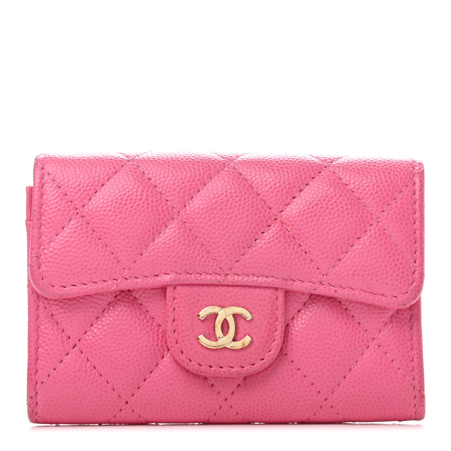 Caviar Quilted Flap Card Holder Wallet Pink