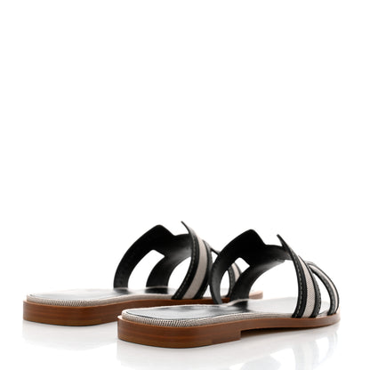 Hermes Calfskin Canvas Oran Sandals 36.5 Black 4 of 9