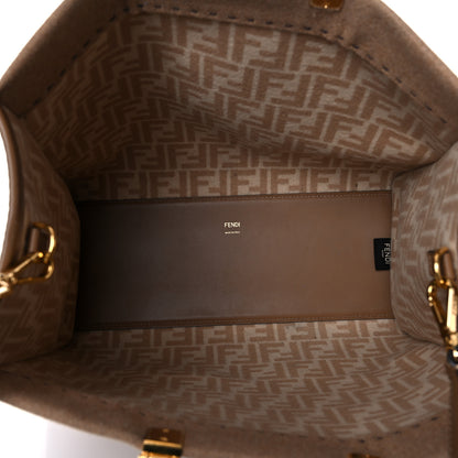 Fendi Flannel Vitello King Wool Plexiglass FF Logo Embroidered Medium Fendi Sunshine Shopper Tote Brown 5 of 20