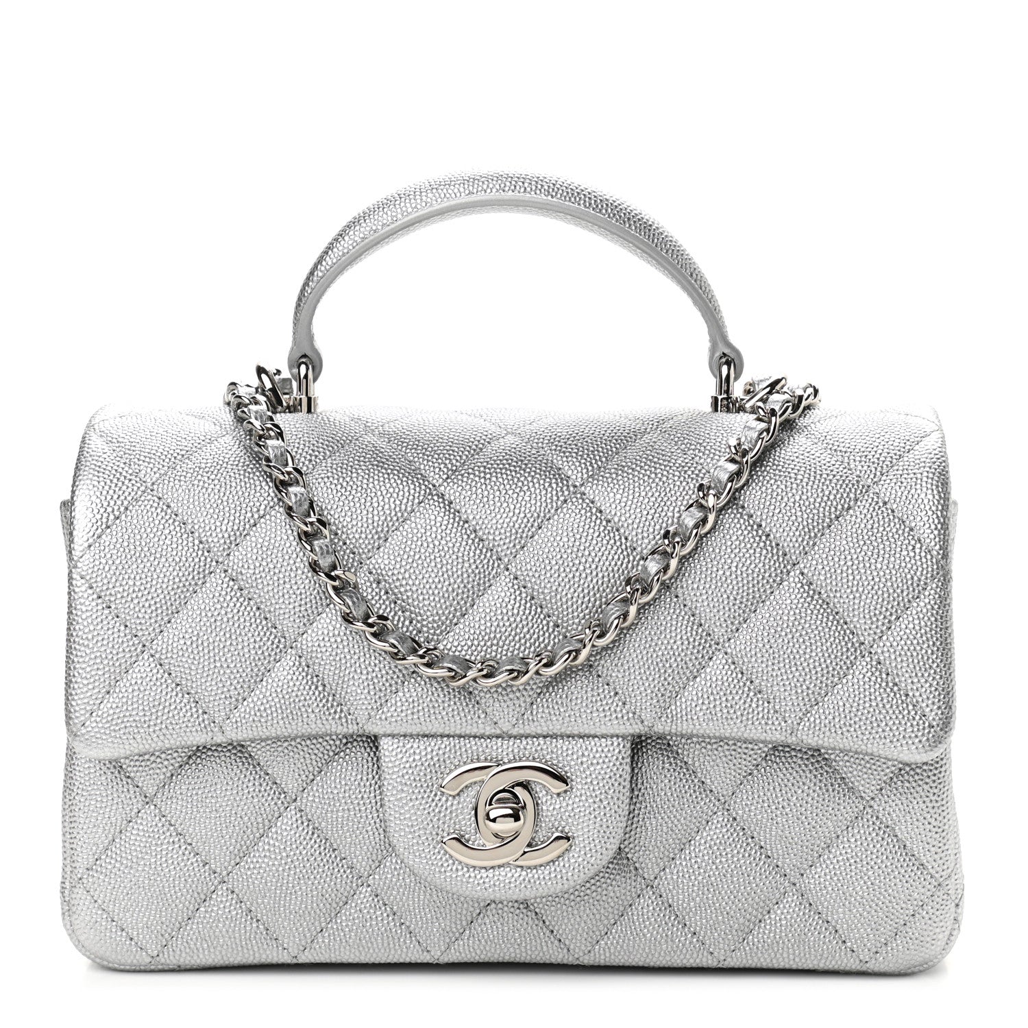Chanel Metallic Caviar Quilted Mini Top Handle Rectangular Flap Silver 1 of 11