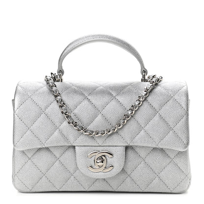 Chanel Metallic Caviar Quilted Mini Top Handle Rectangular Flap Silver 1 of 11