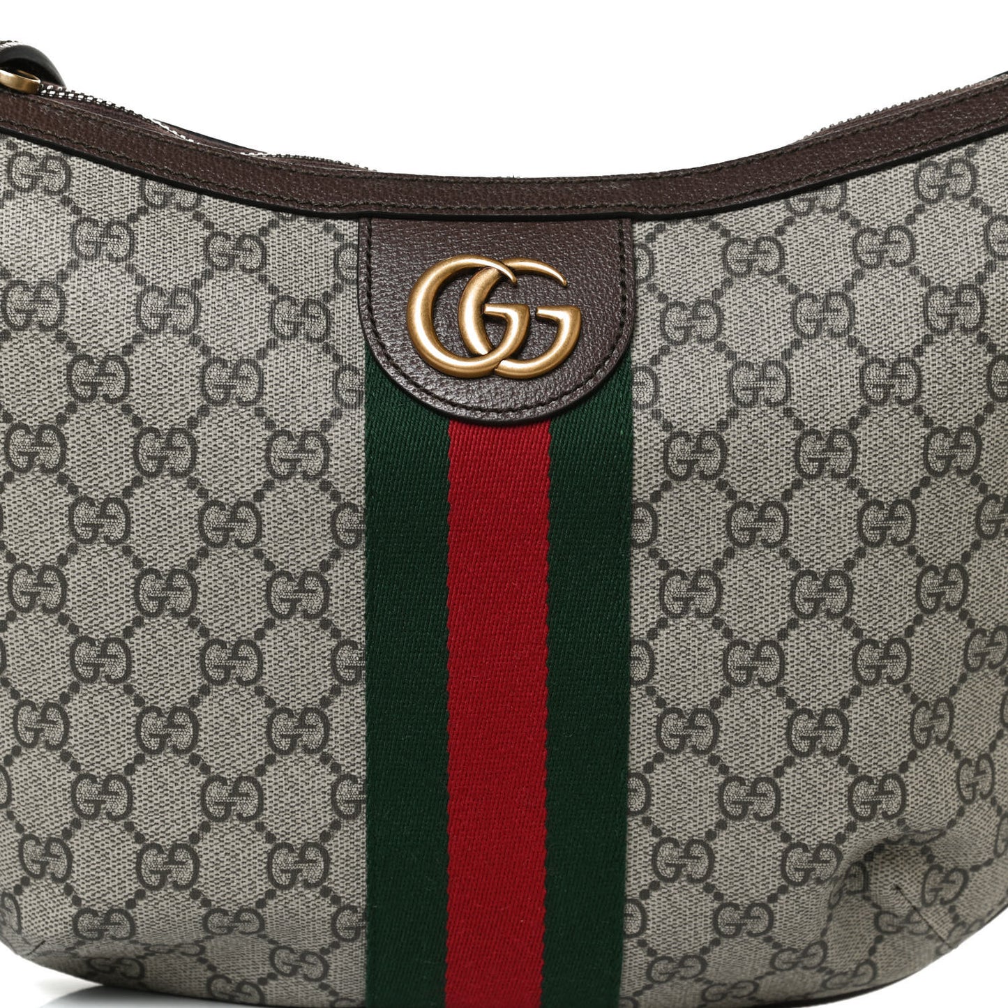 GG Supreme Monogram Web Small Ophidia Half Moon Hobo Brown