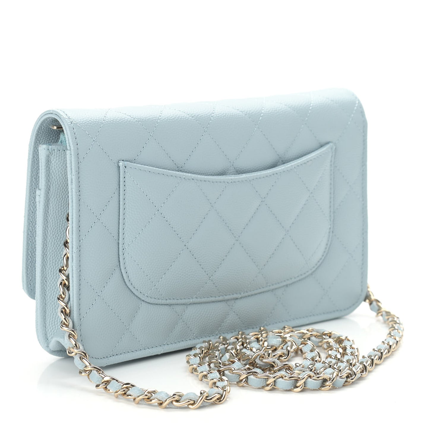 Caviar Quilted Wallet On Chain WOC Light Blue