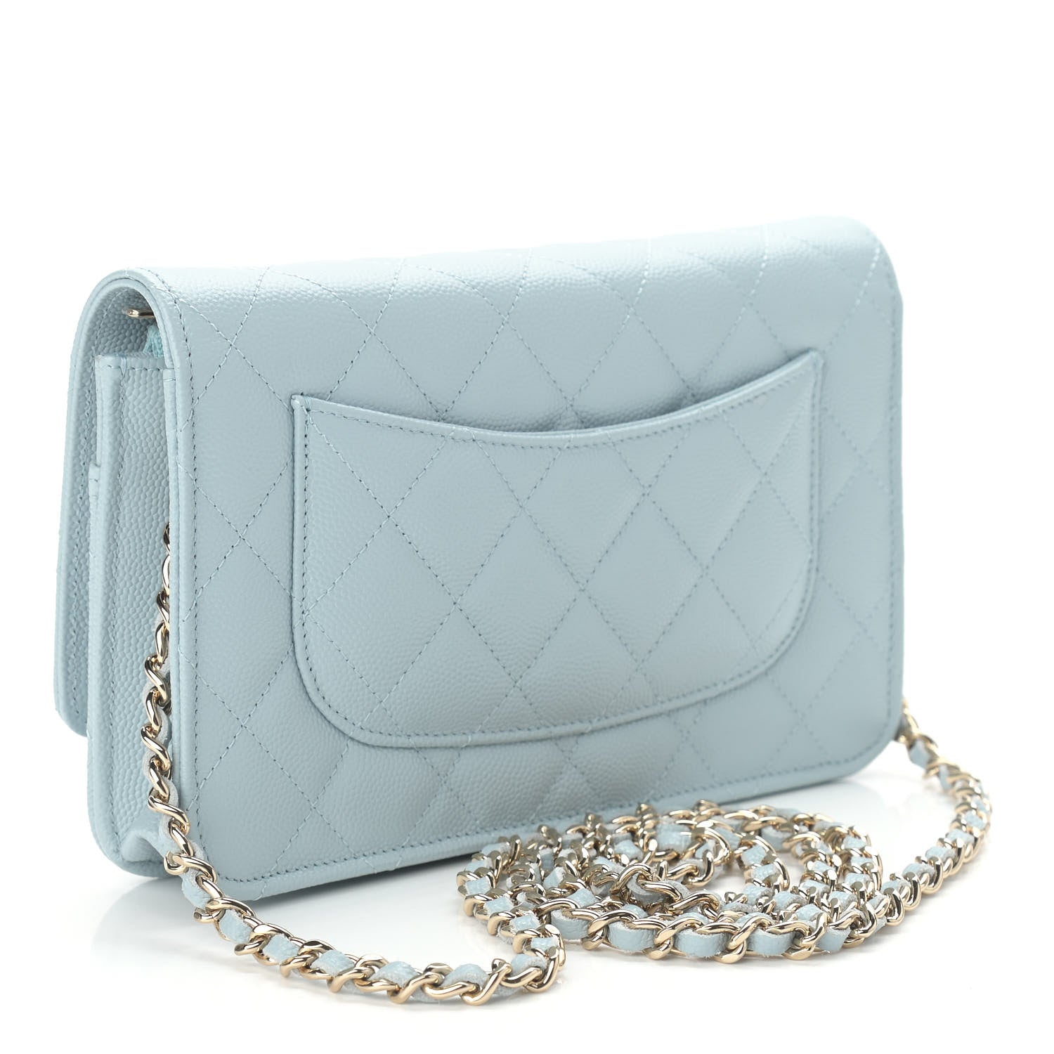 Chanel Caviar Quilted Wallet On Chain WOC Light Blue 2 of 9