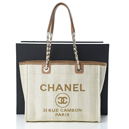 Chanel Straw Raffia Calfskin Striped Small Deauville Tote Beige 11 of 11