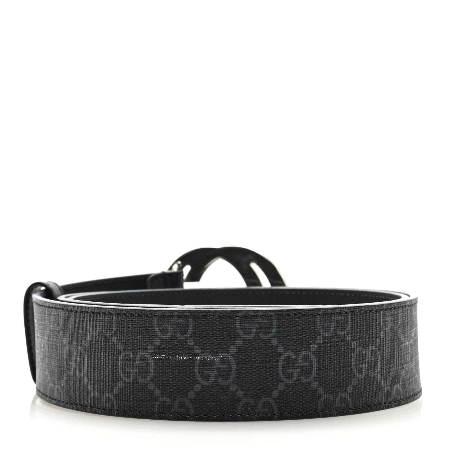 Gucci GG Supreme Monogram Selleria Calfskin Interlocking G 40mm Belt 105 42 Black Grey 2 of 4