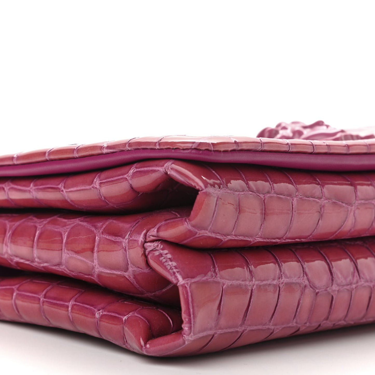 Croc Stamped Patent Palazzo Sultan Shoulder Bag Praire Pink