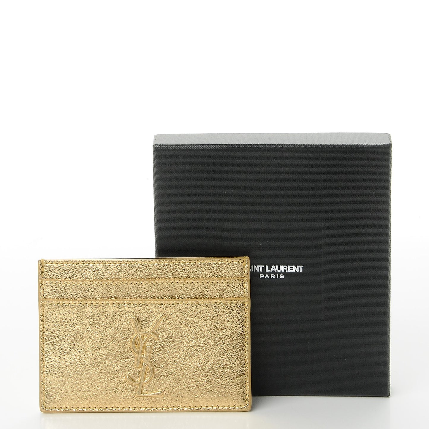 Metallic Calfskin Monogram Credit Card Case Gold