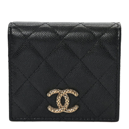 Chanel Caviar Metal Perforated Quilted Compact Bifold Wallet Black 1 of 7