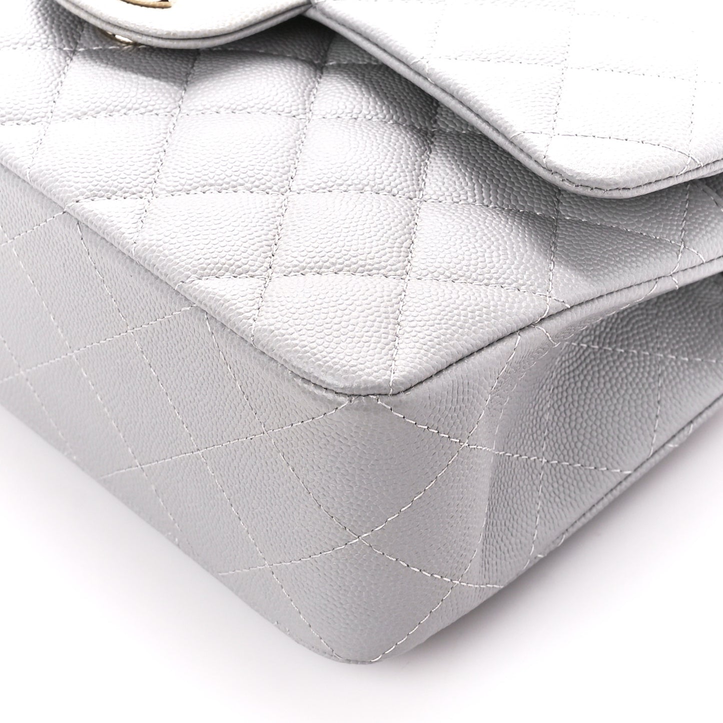 Caviar Quilted Small Double Flap Grey
