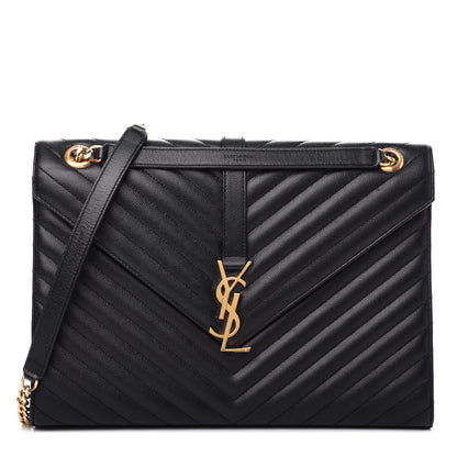 Saint Laurent Grain De Poudre Matelasse Chevron Large Monogram Satchel Black 1 of 11