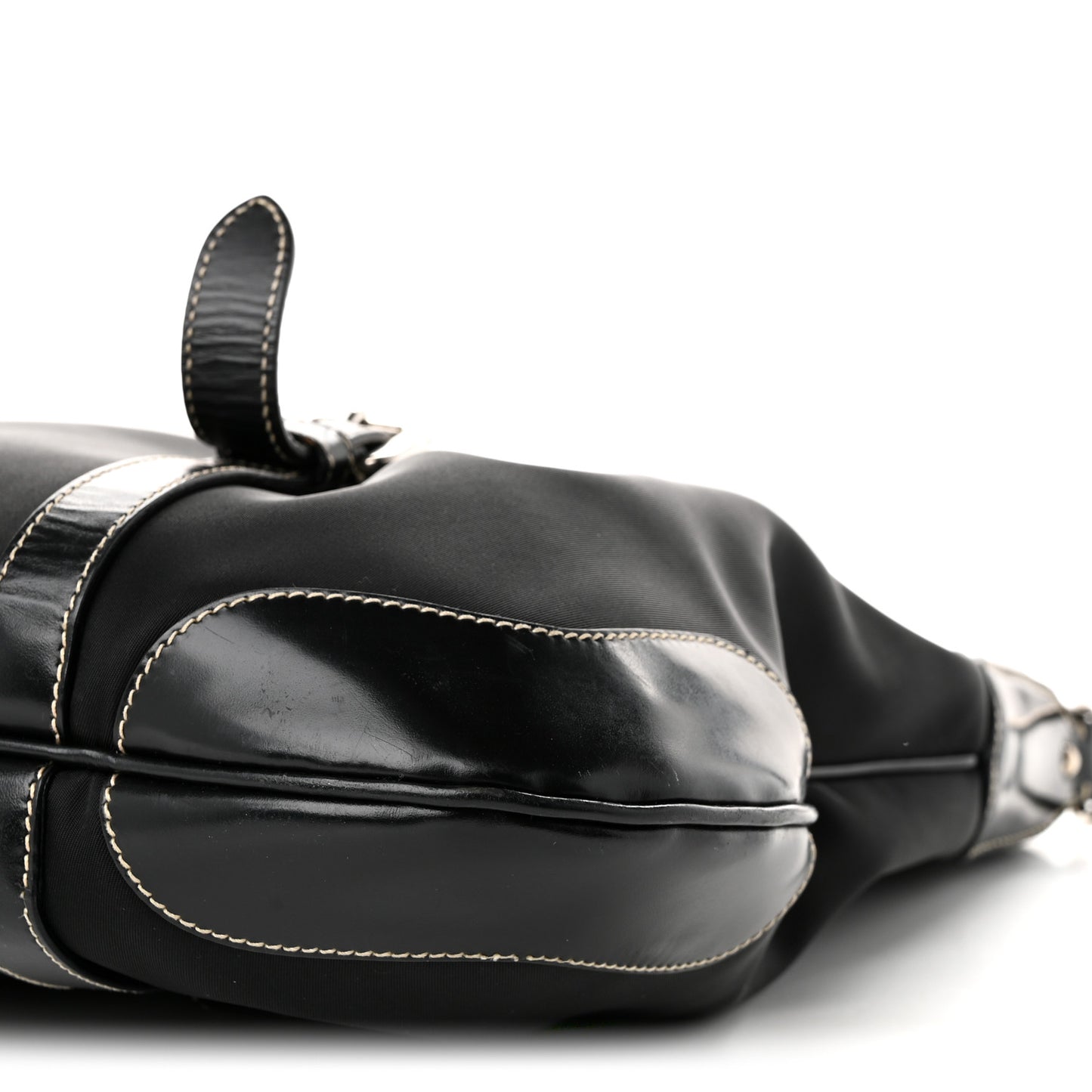 Tessuto Nylon Calfskin Flat Messenger Bag Black