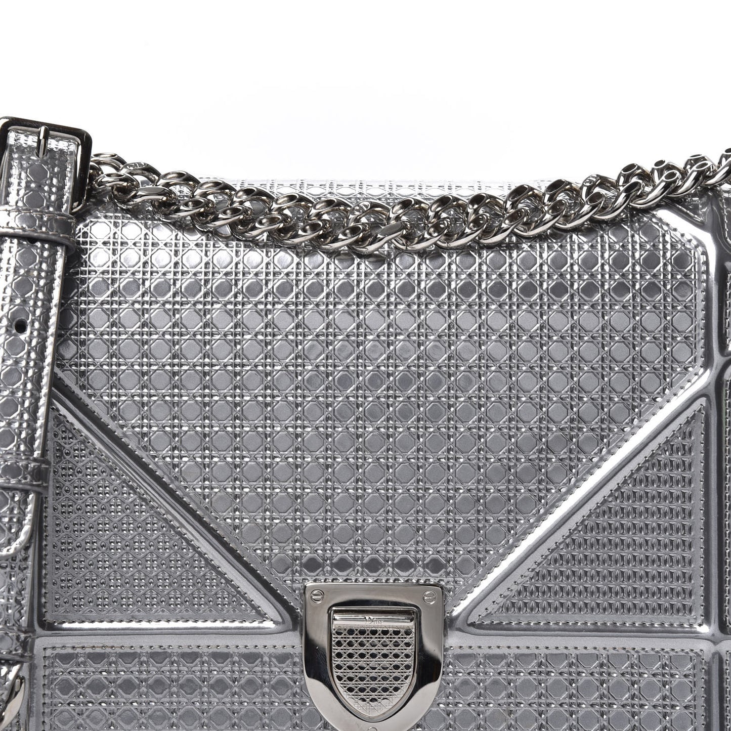 Metallic Patent Micro-Cannage Medium Diorama Flap Bag Silver