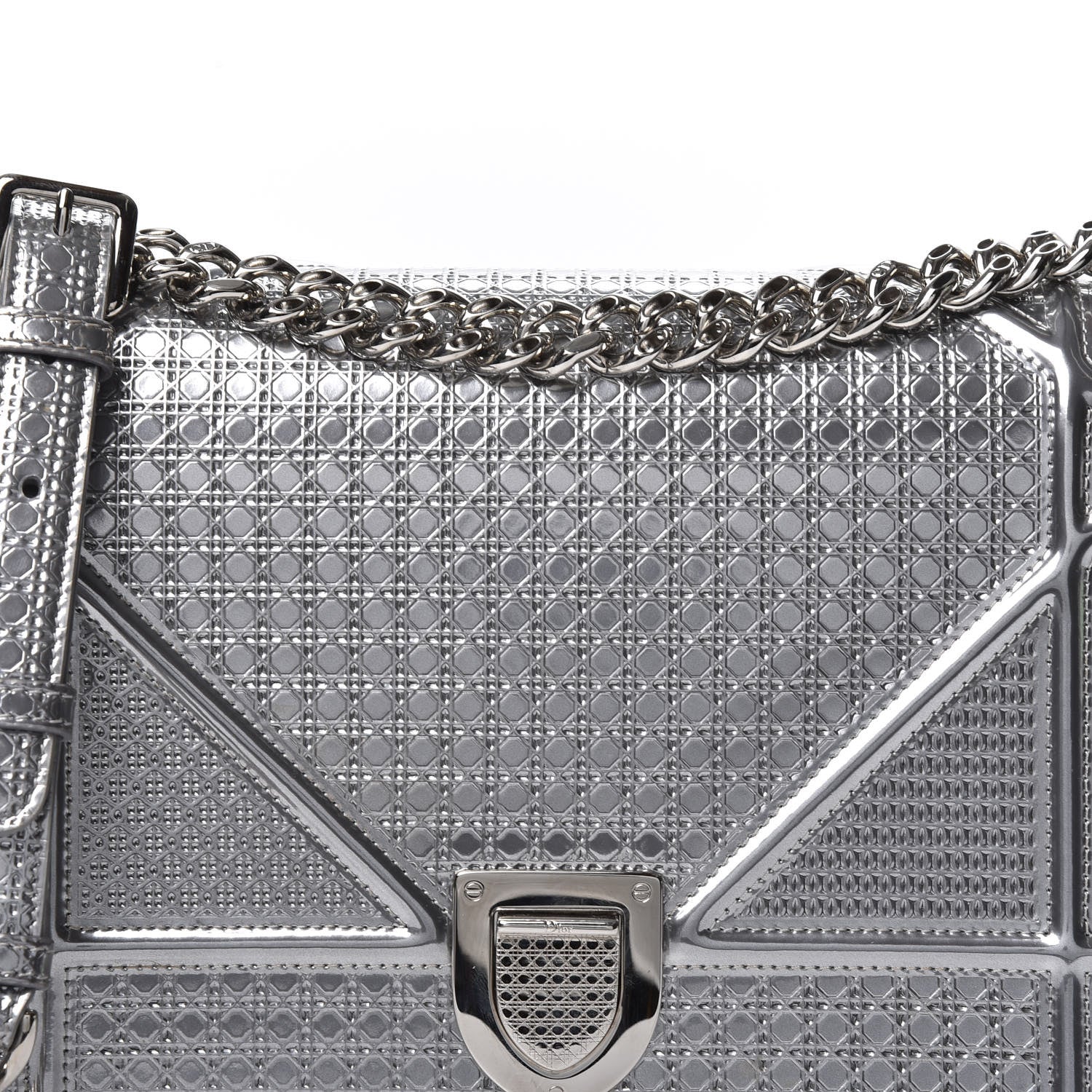 Christian Dior Metallic Patent Micro-Cannage Medium Diorama Flap Bag Silver 11 of 11