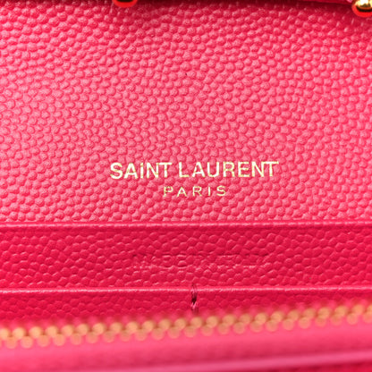 Saint Laurent Grain De Poudre Matelasse Chevron Monogram Chain Wallet Lipstick Fuchsia 6 of 9
