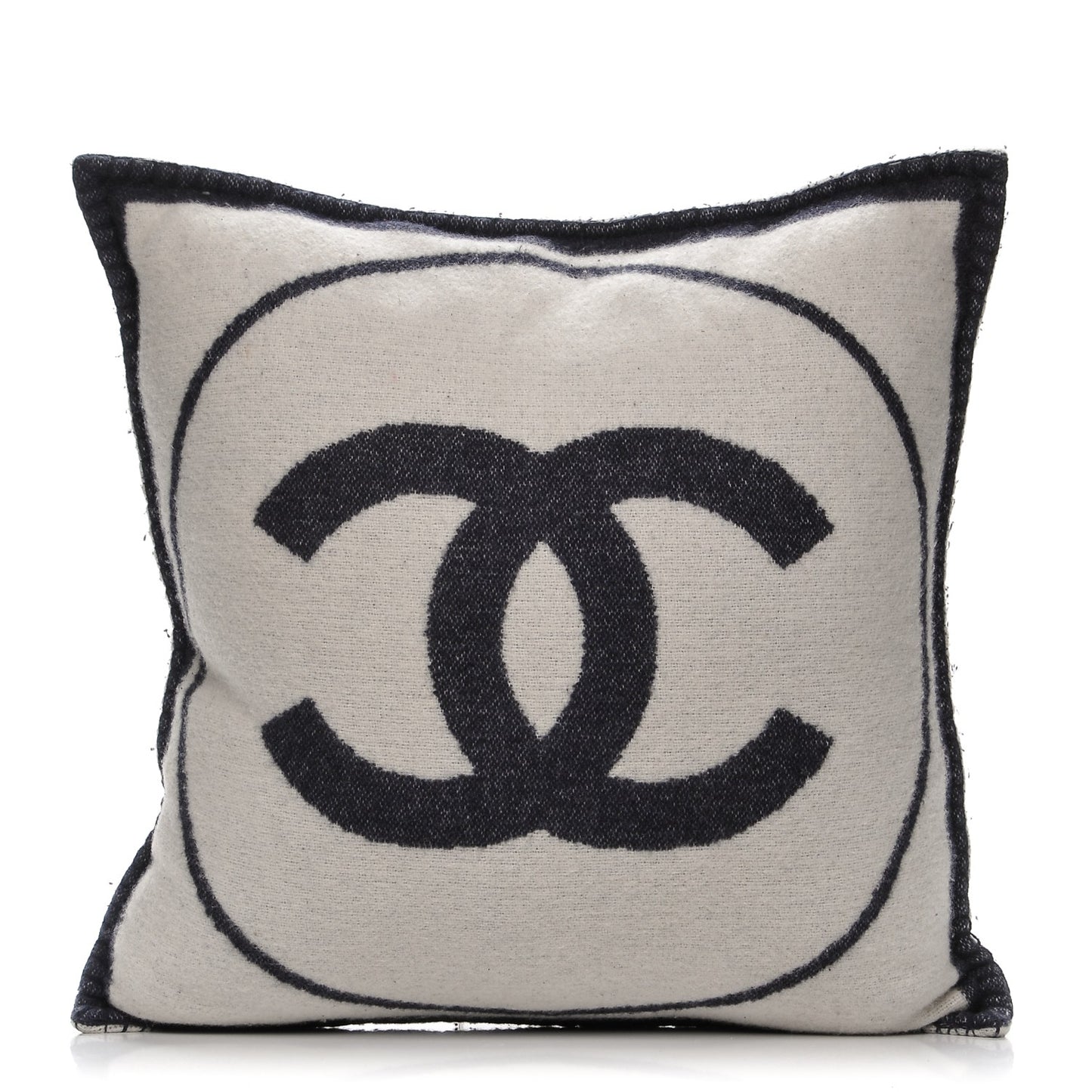 Merino Wool Cashmere CC Pillow White Navy Blue