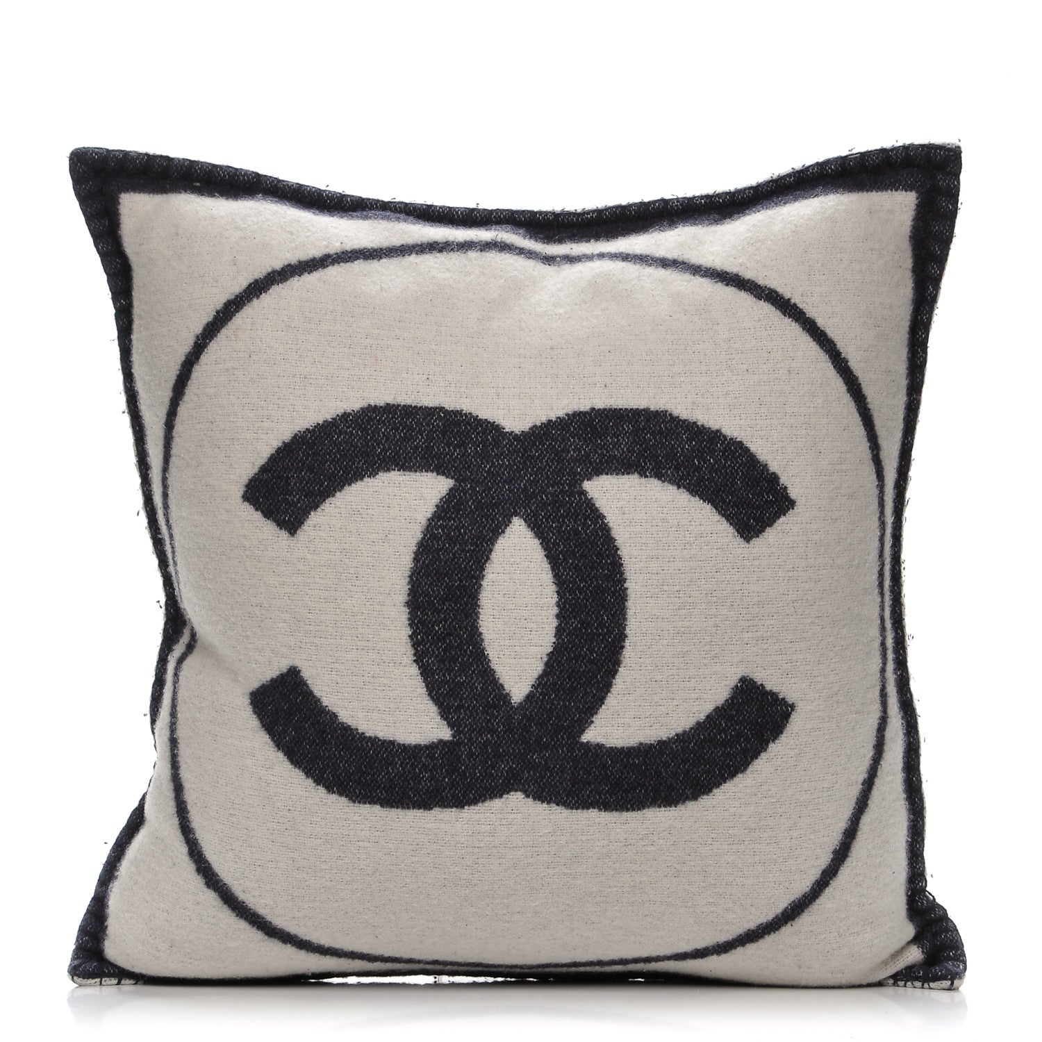 Chanel Merino Wool Cashmere CC Pillow White Navy Blue 1 of 8