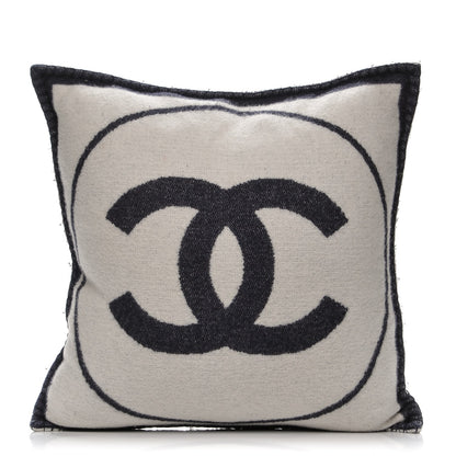 Chanel Merino Wool Cashmere CC Pillow White Navy Blue 1 of 8