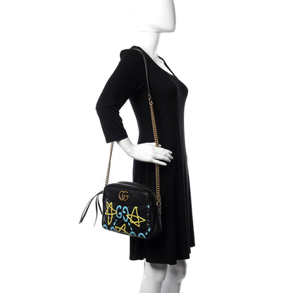 Gucci Calfskin Matelasse GucciGhost Medium GG Marmont Chain Shoulder Bag Black New Acquamarine 2 of 13