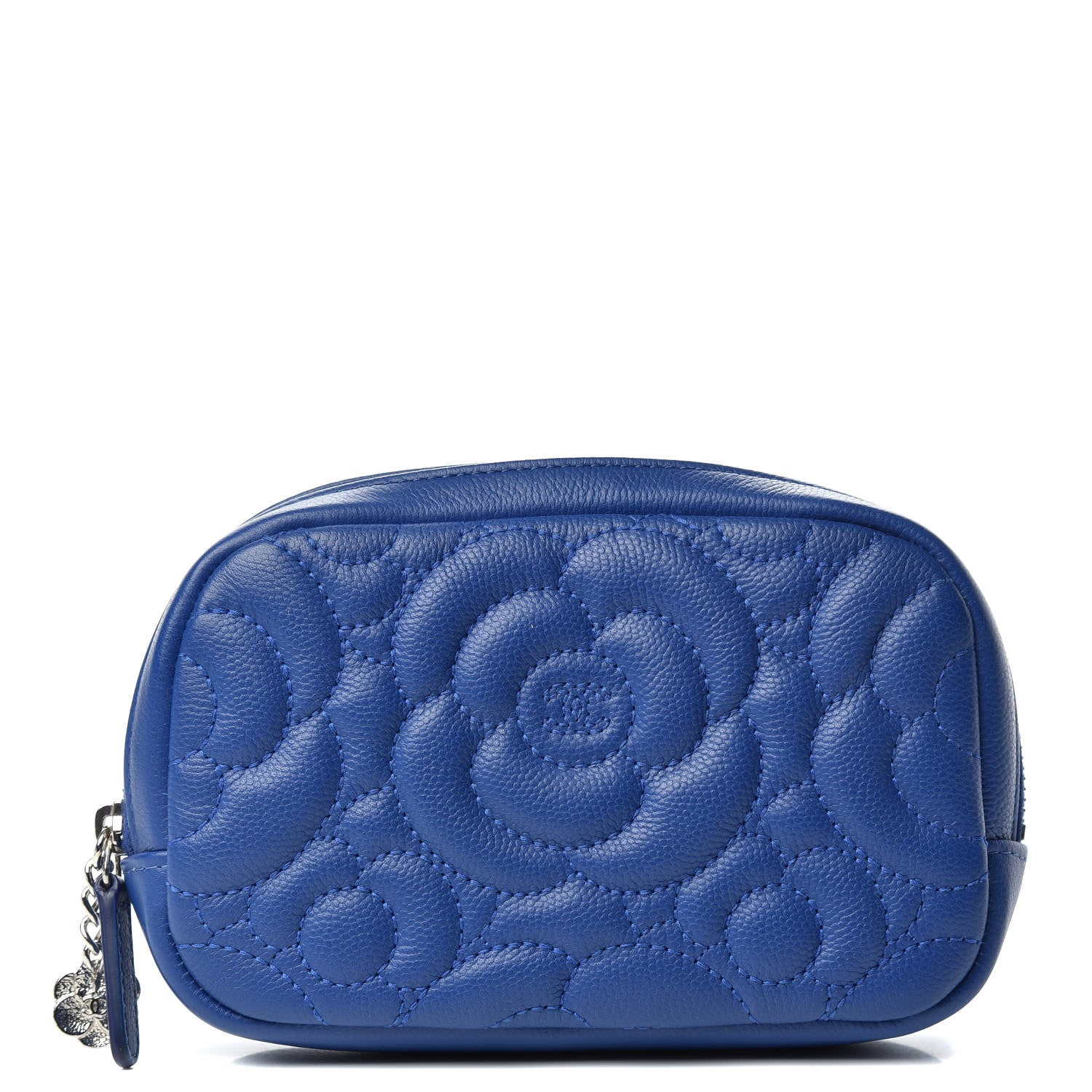 Chanel Caviar Camellia Embossed Small Cosmetic Case Blue 1 of 7