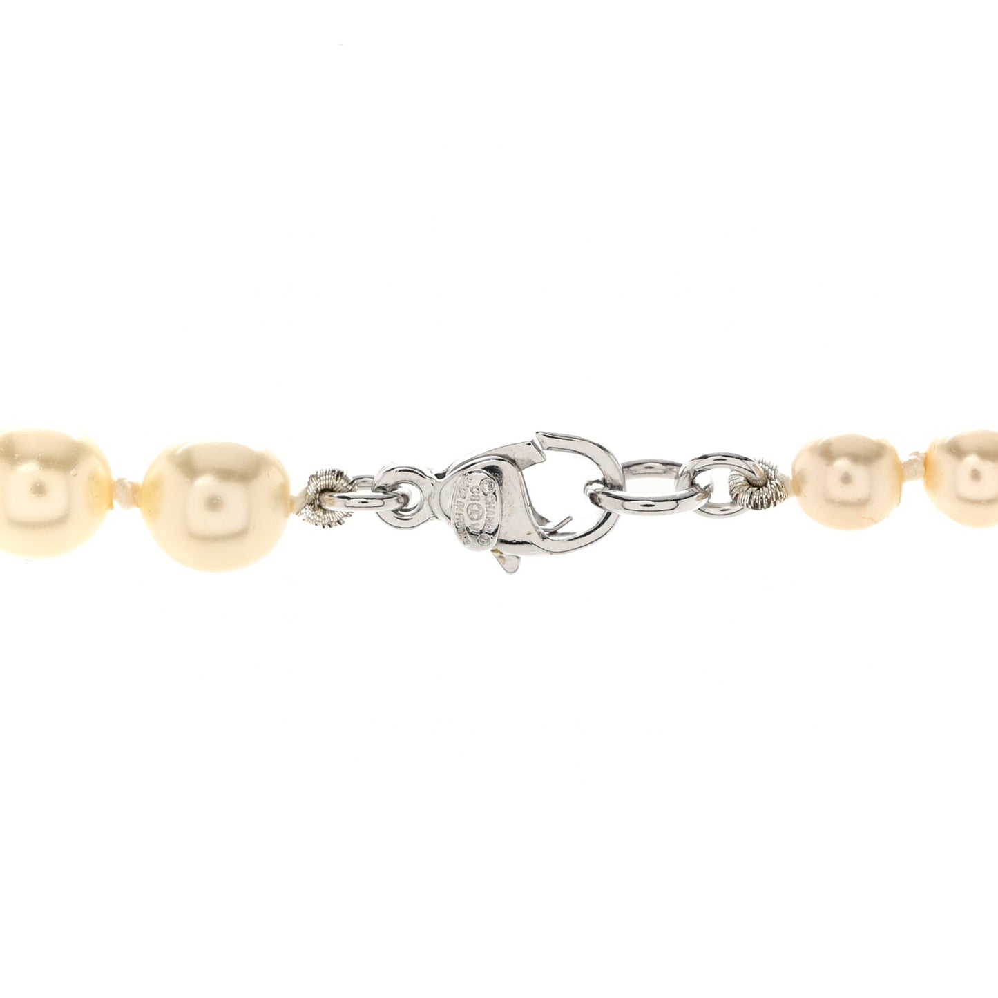 Graduated Pearl CC Long Necklace Silver
