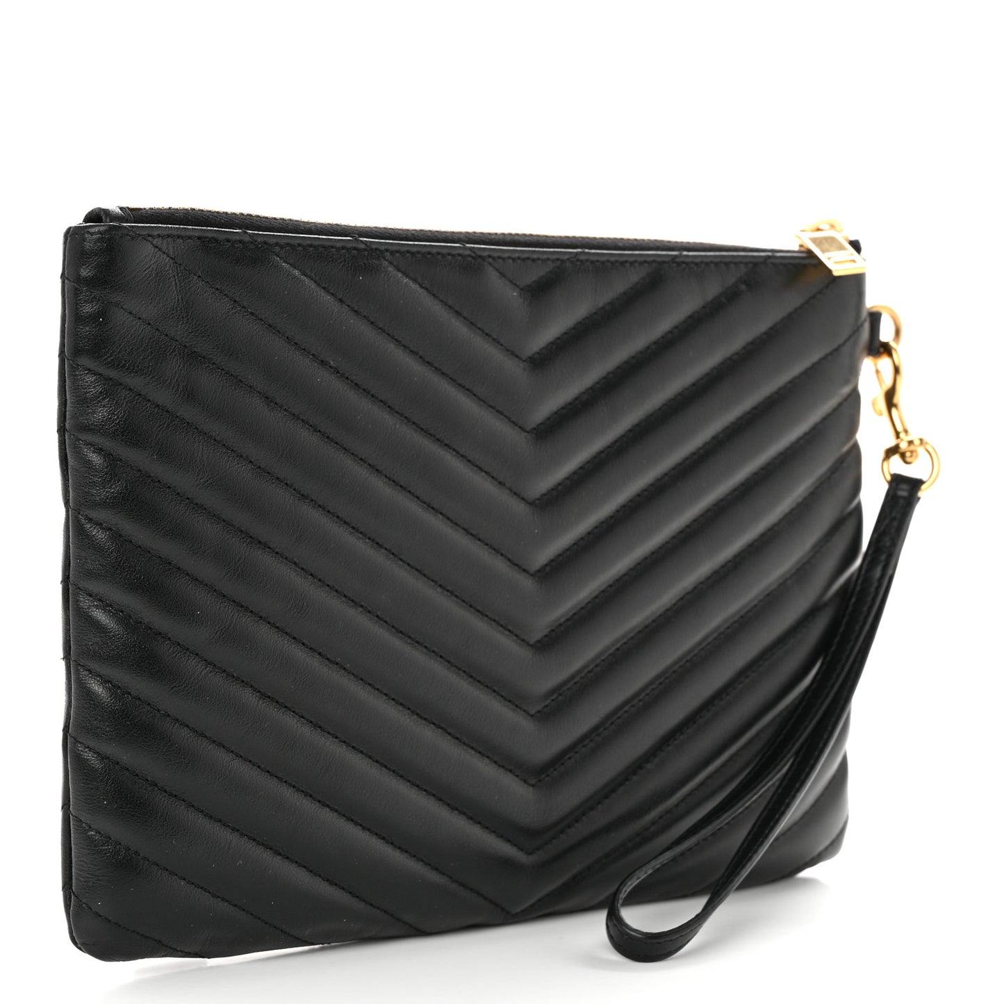 Calfskin Matelasse Chevron Monogram A5 Wristlet Black