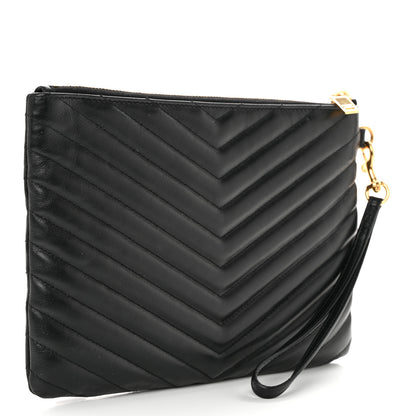 Saint Laurent Calfskin Matelasse Chevron Monogram A5 Wristlet Black 3 of 8