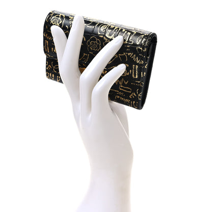 Chanel Calfskin Crocodile Embossed Graffiti Reissue Card Holder Wallet Black Gold 2 of 9