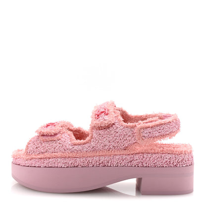Chanel Fabric Terry Cloth Velcro Dad Platform Sandals 37 Light Pink Multicolor 1 of 10