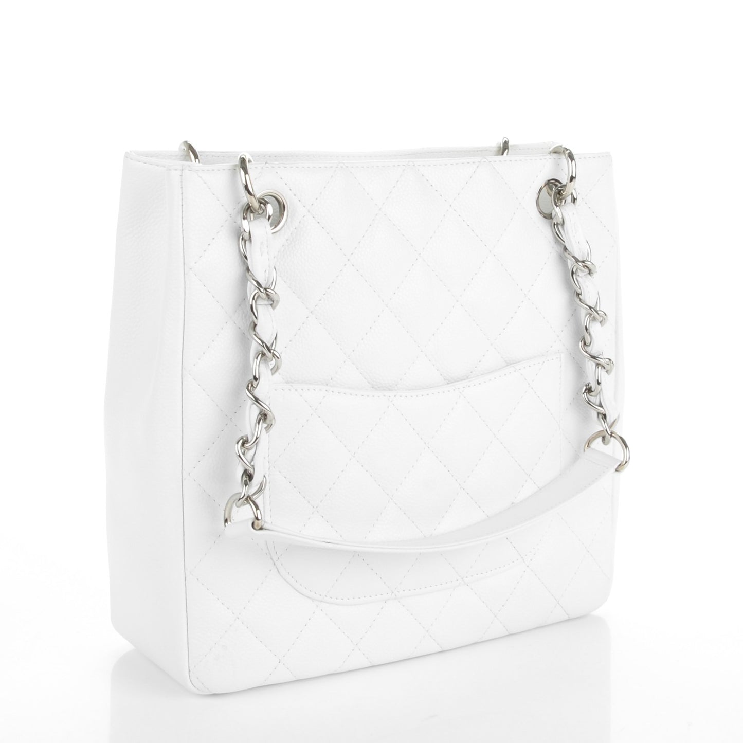 Caviar Quilted Petit Shopping Tote PST White