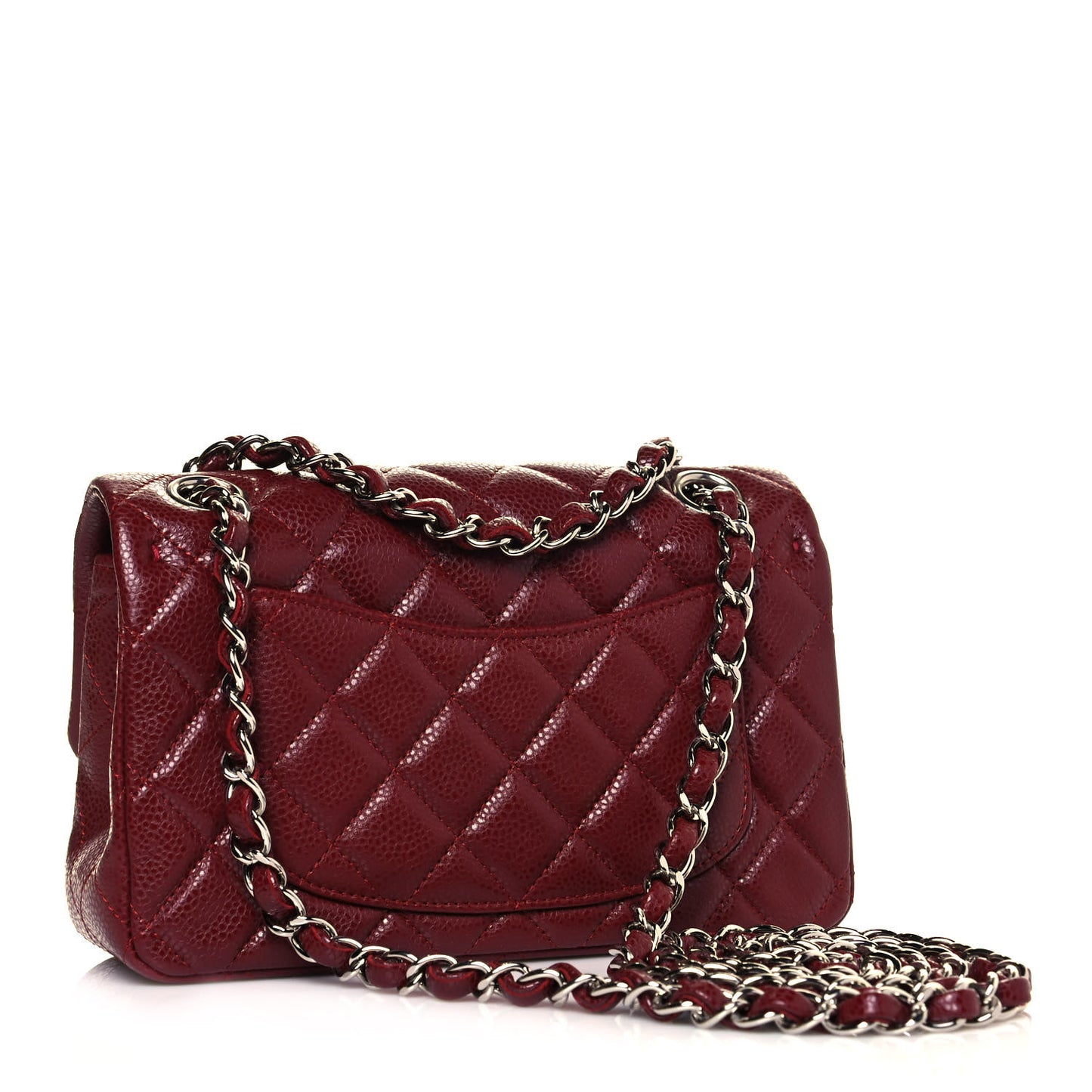 Caviar Quilted Mini Rectangular Flap Dark Red