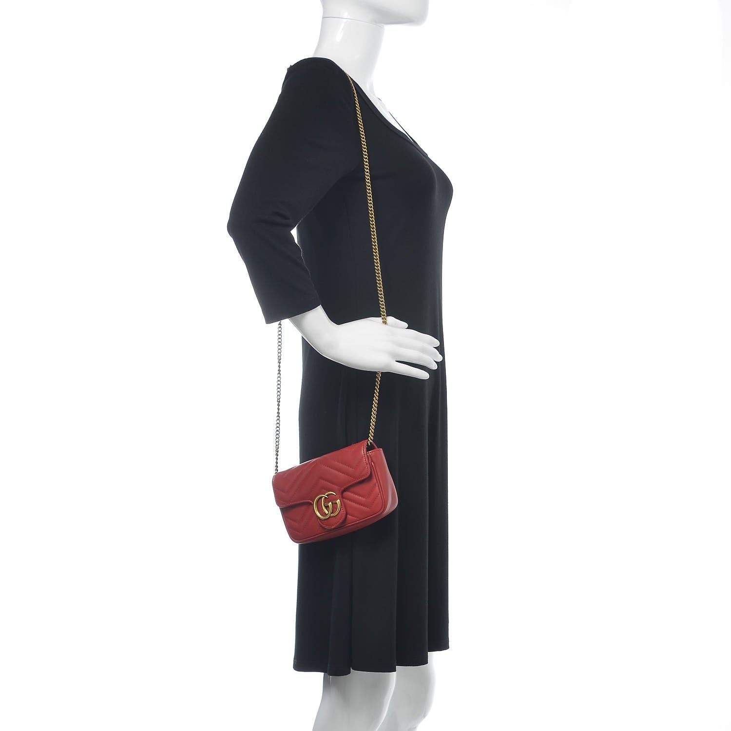 Gucci Calfskin Matelasse Super Mini GG Marmont Shoulder Bag Hibiscus Red 2 of 16