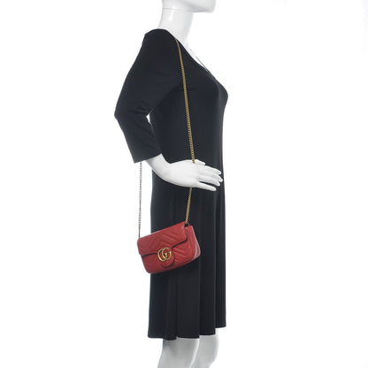 Gucci Calfskin Matelasse Super Mini GG Marmont Shoulder Bag Hibiscus Red 2 of 16