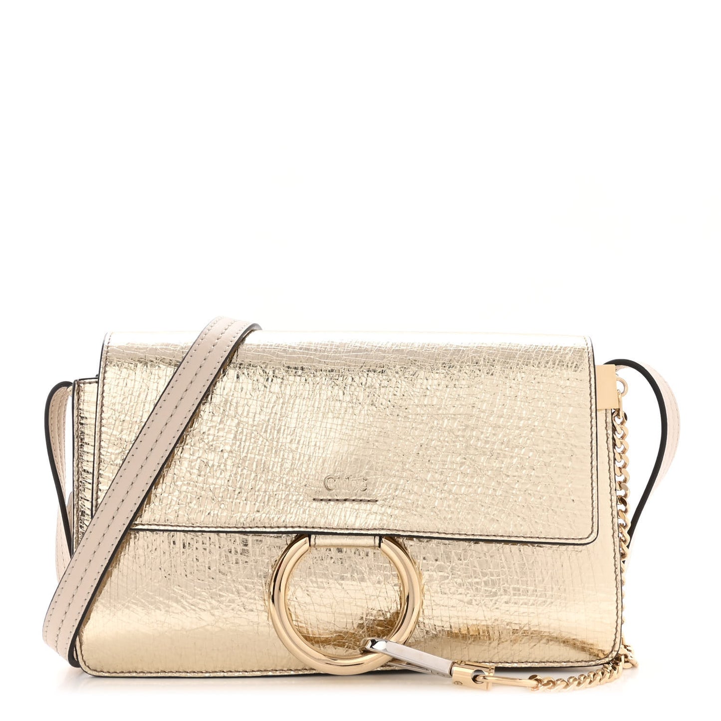 Metallic Calfskin Small Faye Shoulder Bag Gold