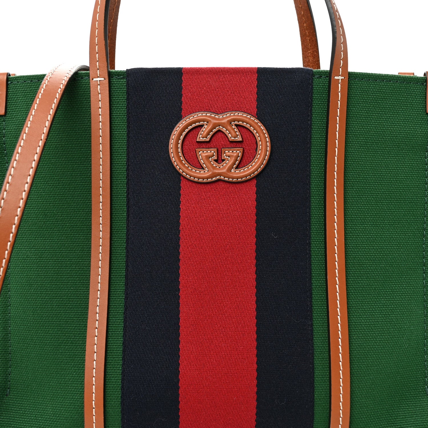 Gucci Canvas Calfskin Web Small Interlocking G Tote Bag Green Red