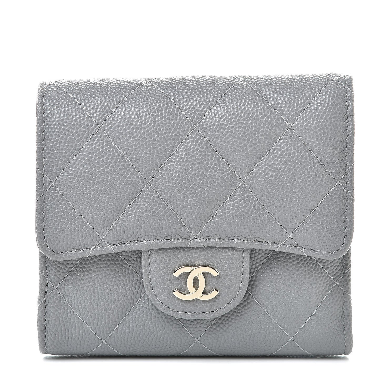 Caviar Quilted Compact Flap Wallet Grey