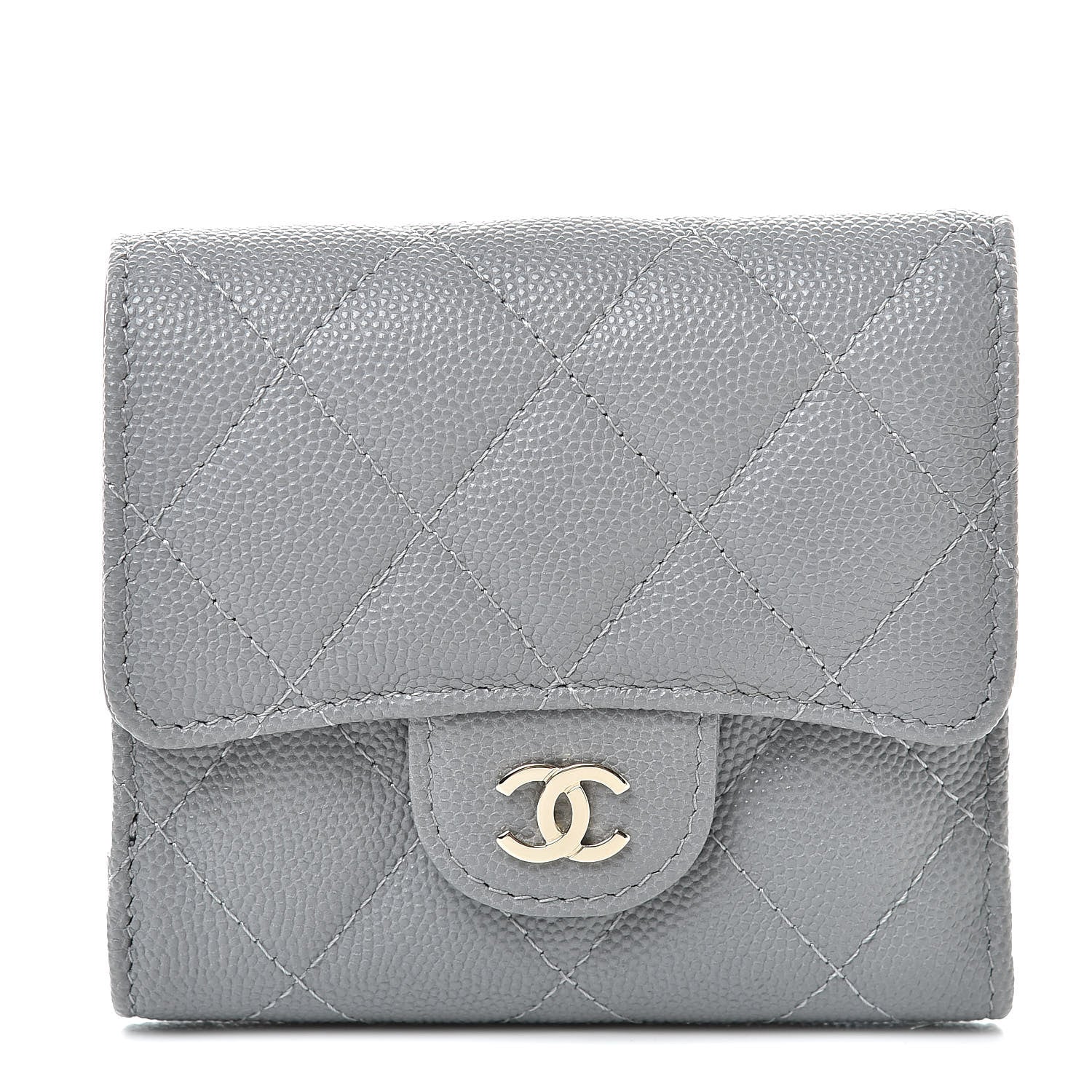 Chanel Caviar Quilted Compact Flap Wallet Grey 1 of 9