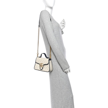 Gucci Vintage Effect Calfskin Matelasse Diagonal Mini Torchon GG Marmont Top Handle Shoulder Bag Mystic White Blue Agata 2 of 13