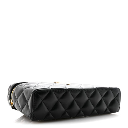 Chanel Lambskin Quilted Crystal Ridged CC Top Handle Slim Vanity Case With Chain Black 4 of 11