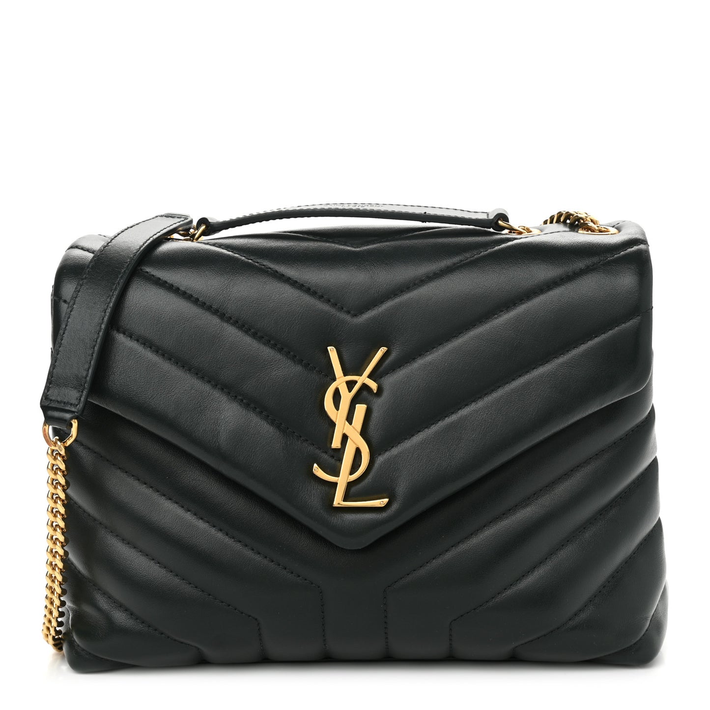 Calfskin Y Quilted Monogram Small Loulou Chain Satchel Dark Mint