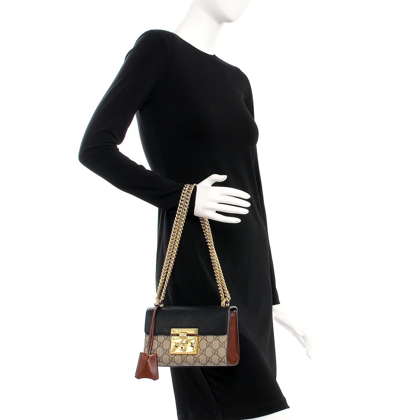 GG Supreme Monogram Calfskin Small Padlock Shoulder Bag Beige Black Cuir